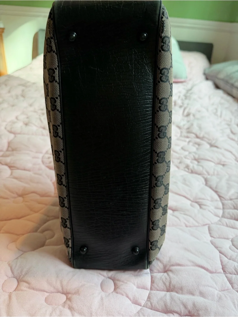Gucci Black & Grey GG Canvas Tote with Bamboo Accents